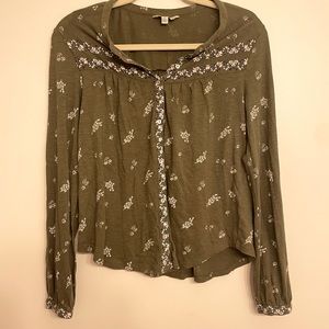 Green with white detail button up shirt